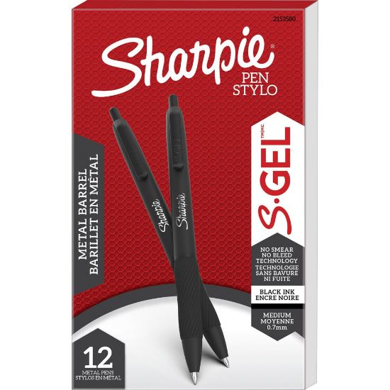 Picture of Sharpie S-Gel Pens, Pack Of 12, Medium Point, 0.7 mm, Matte Black Barrel, Black Ink