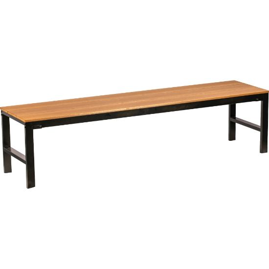 Picture of Lorell Faux Wood Outdoor Bench, Teak/Black