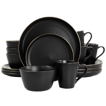 Picture of Elama Paul 16-Piece Stoneware Dinnerware Set, Matte Black/Gold