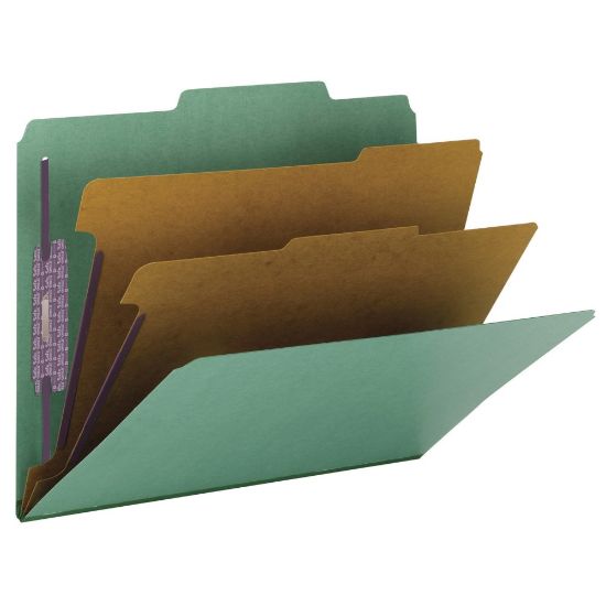 Picture of Smead Classification Folders, Pressboard With SafeSHIELD Fasteners, 2 Dividers, 2in Expansion, Letter Size, Green, Box Of 10