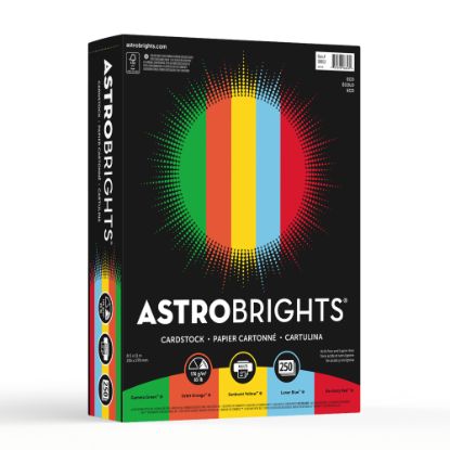 Picture of Astrobrights Color Card Stock, Assorted Colors, Letter (8.5in x 11in), 65 Lb, 30% Recycled, FSC Certified, Pack Of 250