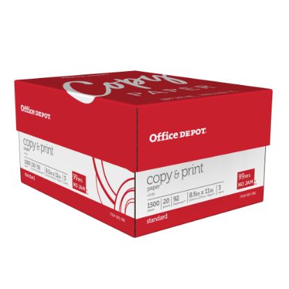 Picture of Office Depot Multi-Use Printer & Copy Paper, 3 Reams, White, Letter (8.5in x 11in), 1500 Sheets Per Case, 20 Lb, 92 Brightness