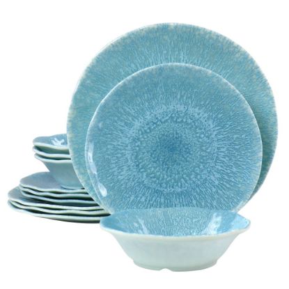 Picture of Gibson Home Indigo Frost 12-Piece Melamine Dinnerware Set, Blue