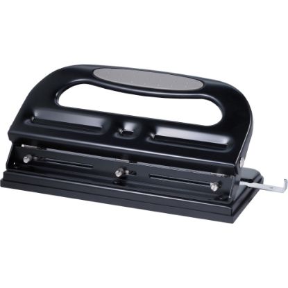 Picture of Business Source Three-hole Heavy-duty Punch - 3 Punch Head(s) - 40 Sheet Capacity - 9/32in Punch Size - Black