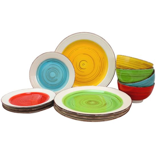 Picture of Gibson Home Confetti Band 12-Piece Mix And Match Dinnerware Set, Assorted Colors