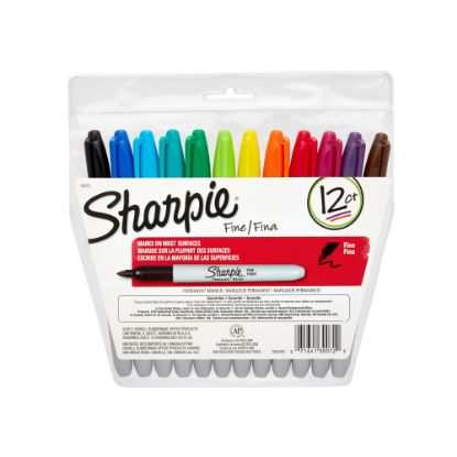 Picture of Sharpie Permanent Fine-Point Markers, Assorted Colors, Pack Of 12