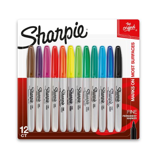 Picture of Sharpie Permanent Fine-Point Markers, Assorted Colors, Pack Of 12 Markers