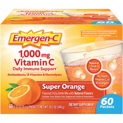 Picture of Emergen-C Powder Drink Mix, Super Orange, 0.32 Oz Per Packet, Box Of 60 Packets