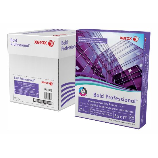 Picture of Xerox Bold Professional Premium Quality Inkjet Or Laser Paper, Letter Size (8 1/2in x 11in), Ream Of 500 sheets, Case of 5 reams, FSC Certified, 24 Lb, 98 Brightness