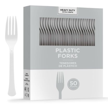 Picture of Amscan 8017 Solid Heavyweight Plastic Forks, Silver, 50 Forks Per Pack, Case Of 3 Packs