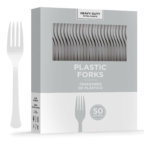 Picture of Amscan 8017 Solid Heavyweight Plastic Forks, Silver, 50 Forks Per Pack, Case Of 3 Packs