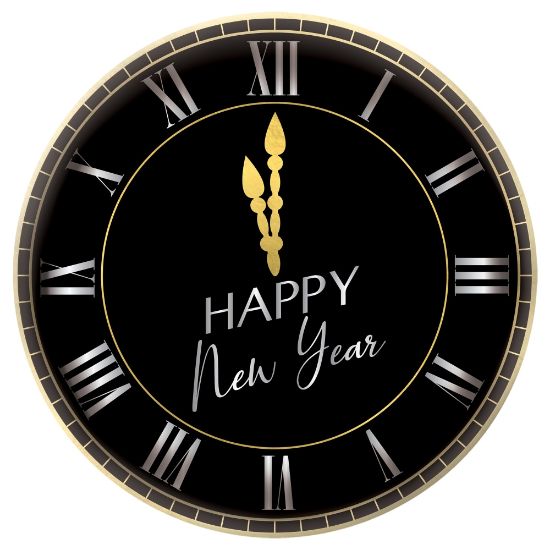 Picture of Amscan Happy New Years Melamine Clock Platters, 13-1/2in, Black, Set Of 4 Platters