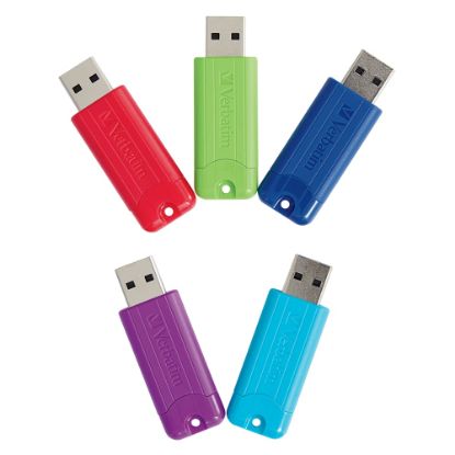 Picture of Verbatim 16GB PinStripe USB 3.2 Gen 1 Flash Drive - 5pk - Assorted - 16GB - 5pk - Assorted