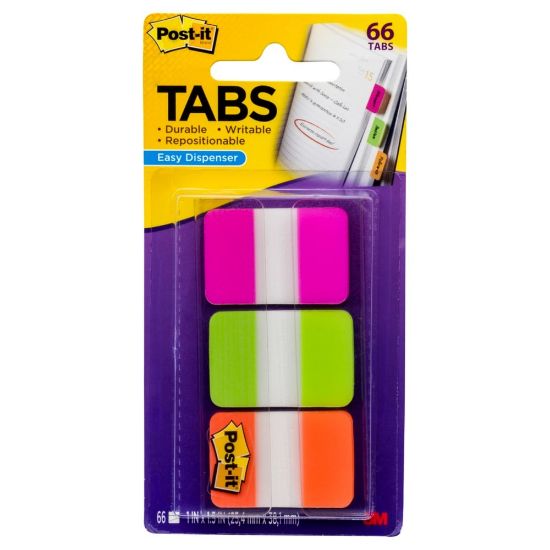 Picture of Post-it Notes Durable Filing Tabs, 1in x 1-1/2in, Green/Orange/Pink, 22 Flags Per Pad, Pack Of 3 Pads