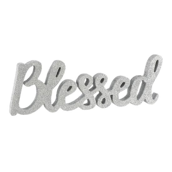 Picture of Amscan Religious Blessed Script Signs, 4-1/2in x 13-3/4in, Silver, Pack Of 2 Signs