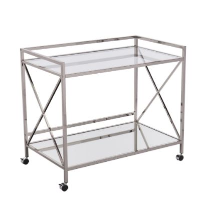 Picture of SEI Furniture Maxton Bar Cart, 32-1/4inH x 38-3/4inW x 23-1/4inD, Polished Silver