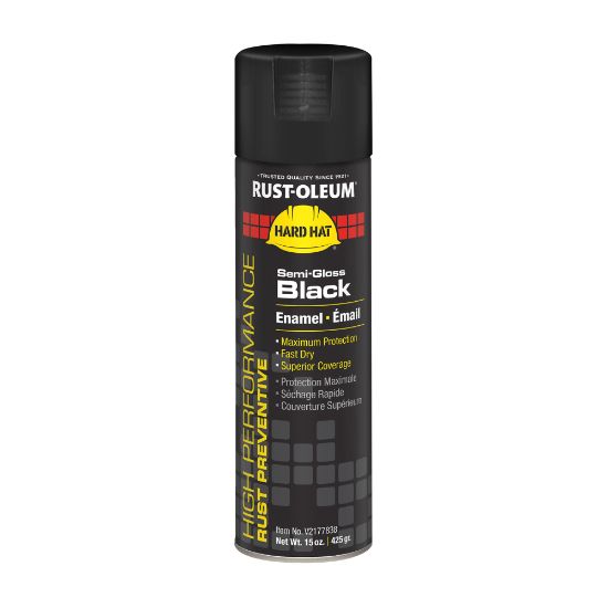 Picture of Rust-Oleum Hard Hat High Performance V2100 System Rust Preventive Enamel Spray Paint, 15 Oz, Semi-Gloss Black, Case Of 6 Cans