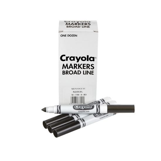 Picture of Crayola Washable Broad Line Markers, White Barrel, Black Ink, Pack Of 12 Markers