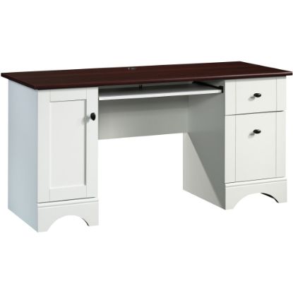 Picture of Sauder Select 60inW Double-Pedestal Computer Desk, Soft White/Cherry