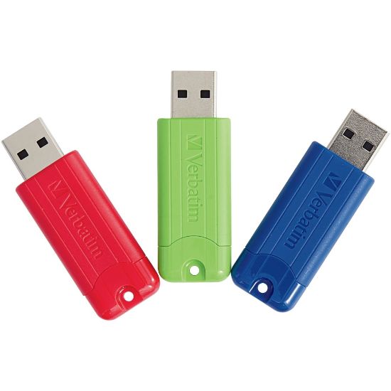 Picture of Verbatim 128GB PinStripe USB 3.2 Gen 1 Flash Drive - 3pk - Red, Green, Blue - 128GB - 3pk - Red, Green, Blue