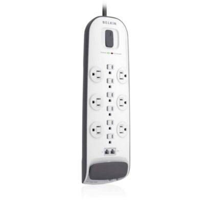 Picture of Belkin BV112234-08 12-Outlets Surge Suppressor - 8ft input cord - 3996 J - 12 x AC Power - 1875 VA - 3996 J - 125 V AC Input - 125 V AC Output - 216 kA - Ethernet, Coaxial Cable Line, Phone/Fax - 8 ft