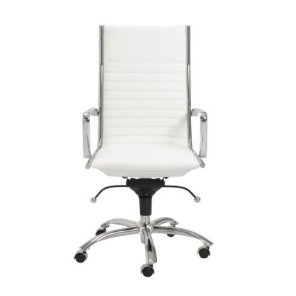 Picture of Eurostyle Dirk Faux Leather High-Back Commercial Office Chair, Chrome/White