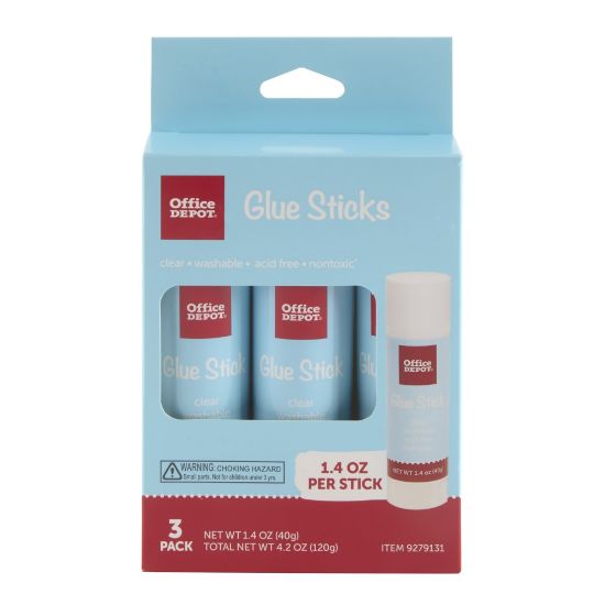 Picture of Office Depot Brand Glue Sticks, 1.4 Oz, Clear, Pack Of 3 Glue Sticks