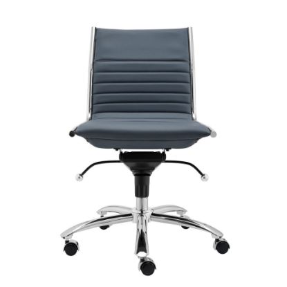 Picture of Eurostyle Dirk Armless Faux Leather Low-Back Commercial Office Chair, Chrome/Blue