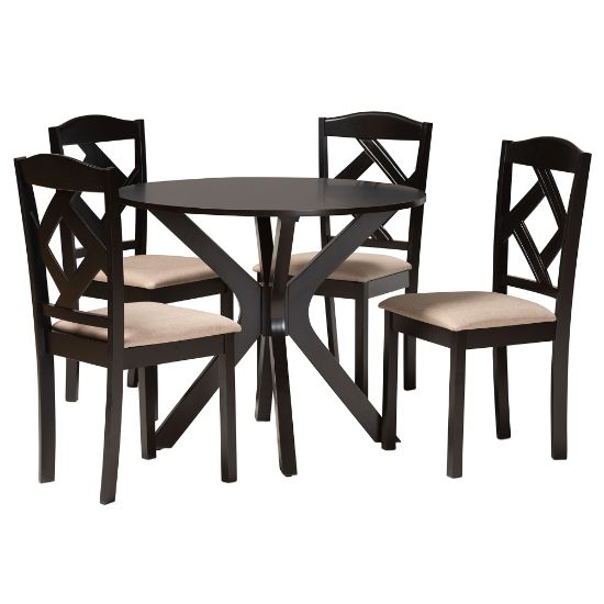 Picture of Baxton Studio Carlin 5-Piece Dining Set, Sand/Dark Brown