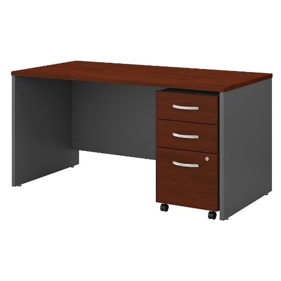 Picture of Bush Business Furniture Components 60inW Office Computer Desk With 3-Drawer Mobile File Cabinet, Hansen Cherry/Graphite Gray, Standard Delivery