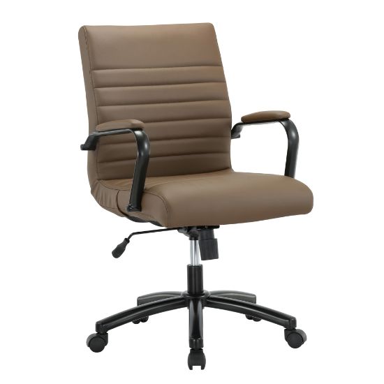 Picture of Realspace Modern Comfort Winsley Bonded Leather Mid-Back Manager Office Chair, Brown/Black, BIFMA Compliant