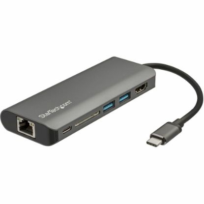 Picture of StarTech.com USB C Multiport Adapter - USB Type-C Travel Dock to 4K HDMI, 3x USB Hub, SD, GbE, 60W PD 3.0 Pass-Through - Mini Laptop Dock - Driverless - Windows macOS Chrome OS