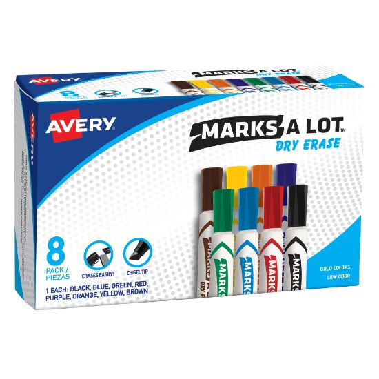 Picture of Avery Marks A Lot Dry Erase Markers, Chisel Tip, Desk-Style, Assorted, Pack Of 8 Markers