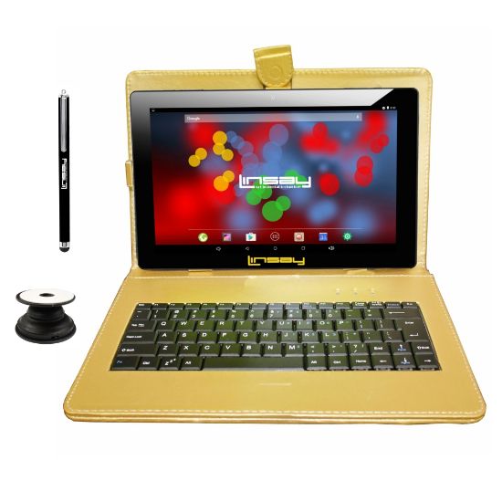 Picture of Linsay F10IPS Tablet, 10.1in Screen, 2GB Memory, 64GB Storage, Android 13, Golden Keyboard