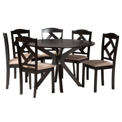 Picture of Baxton Studio Carlin 7-Piece Dining Set, Sand/Dark Brown