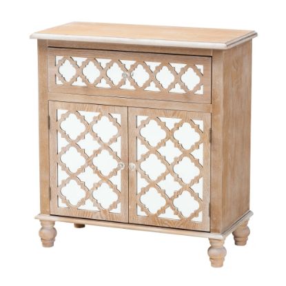 Picture of Baxton Studio Leah 1-Drawer Quatrefoil Storage Cabinet, Oak Brown/Mirrored