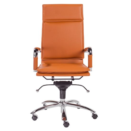 Picture of Eurostyle Gunar Pro Faux Leather High-Back Commercial Office Chair, Chrome/Cognac