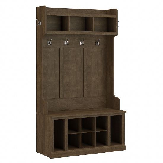 Picture of Bush Furniture Woodland 40inW Hall Tree And Shoe Storage Bench With Shelves, Ash Brown, Standard Delivery