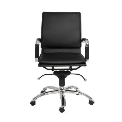 Picture of Eurostyle Gunar Pro Faux Leather Low-Back Commercial Office Chair, Chrome/Black