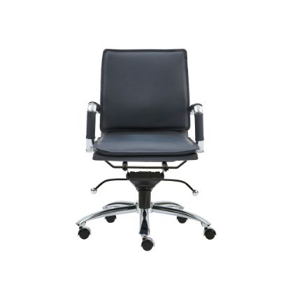 Picture of Eurostyle Gunar Pro Faux Leather Low-Back Commercial Office Chair, Chrome/Blue