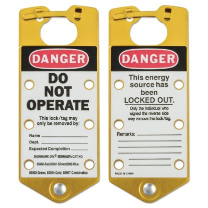 Picture of Labeled Lockout Hasps, 3 in W x 7 1/4 in L, Gold