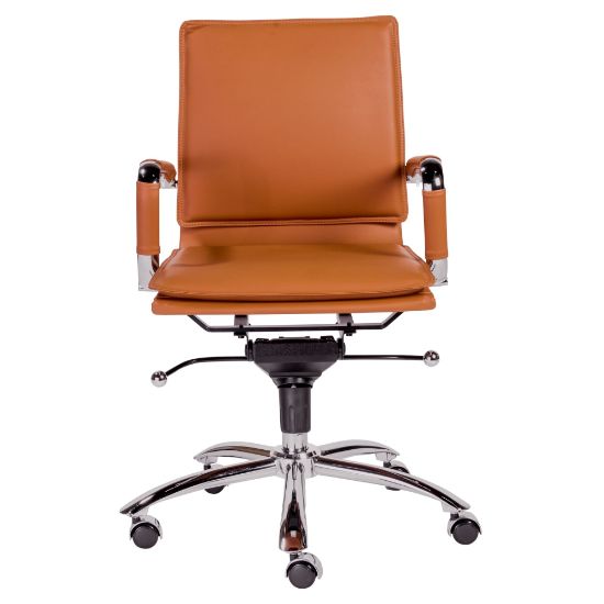 Picture of Eurostyle Gunar Pro Faux Leather Low-Back Commercial Office Chair, Chrome/Cognac