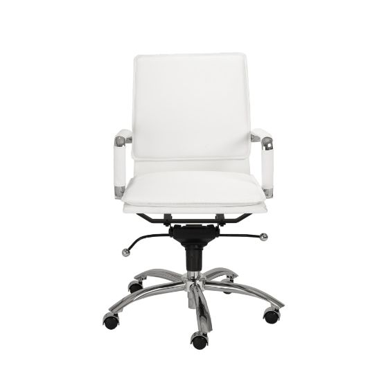 Picture of Eurostyle Gunar Pro Faux Leather Low-Back Commercial Office Chair, Chrome/White