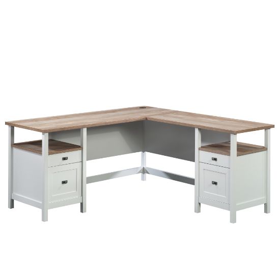 Picture of Sauder Cottage Road 65inW L Computer Desk With Drawers, White/Lintel Oak