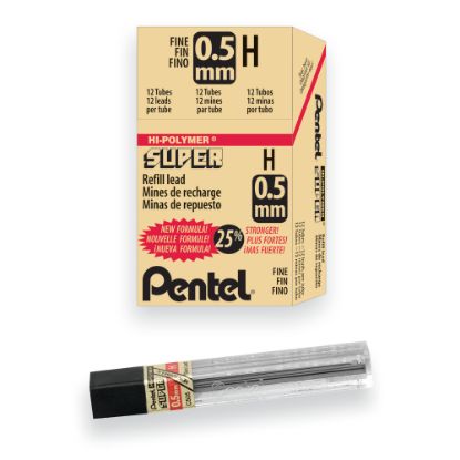 Picture of Pentel Super Hi-Polymer Leads, 0.5 mm, H, Medium, 12 Leads Per Tube