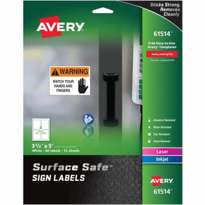 Picture of Avery Surface Safe Sign Labels, 3 1/2in x 5in, Square, Pack Of 60