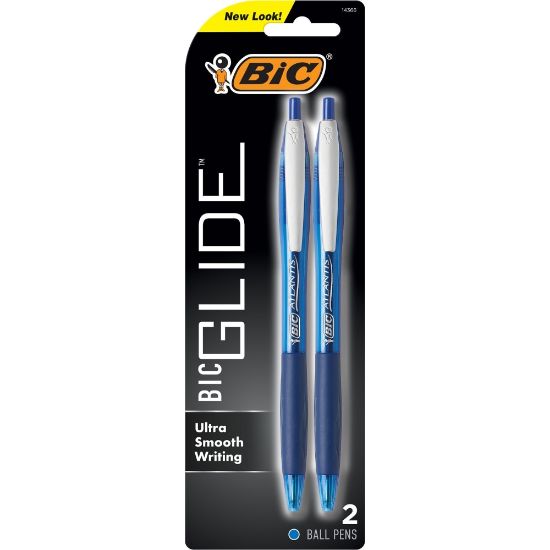 Picture of BIC Glide Pens, Pack Of 2, Medium Point, 1.0 mm, Blue/Nickel Silver Barrel, Blue Ink