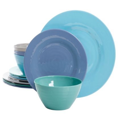 Picture of Gibson Brist 12-Piece Dinnerware Set, Gray/Blue/Light Blue/Teal