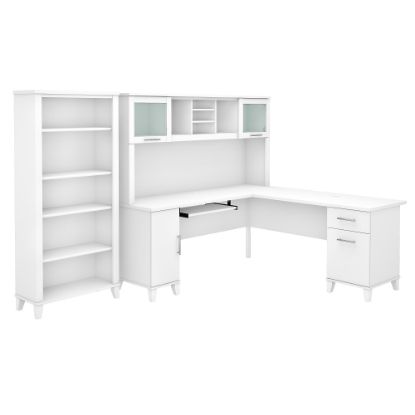 Picture of Bush Furniture Somerset 72inW L-Shaped Desk With Hutch And 5-Shelf Bookcase, White, Standard Delivery