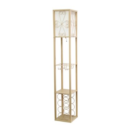 Picture of Simple Designs Floor Lamp Etagere Organizer Storage Shelf And Wine Rack, 62-3/4inH, Tan/White